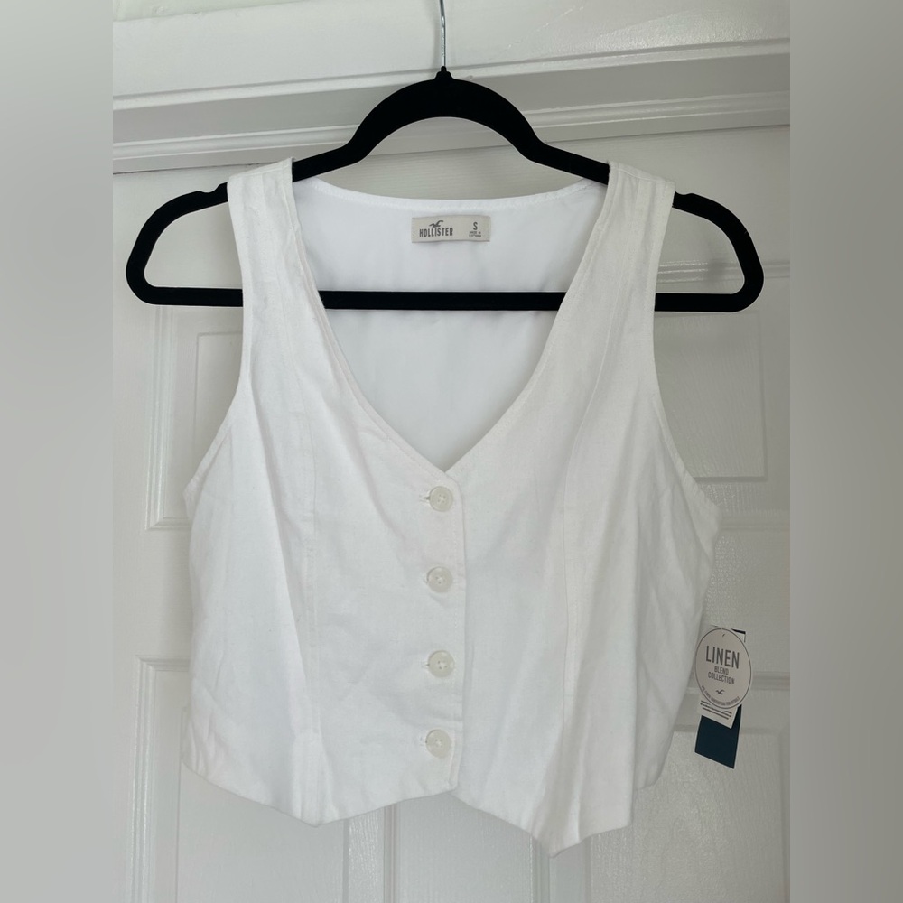 Hollister White Linen Tank Top